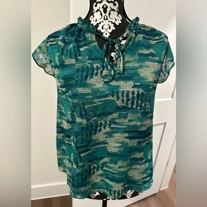 RACHEL Rachel Roy Green Mini Pom Pom V Neck Blouse